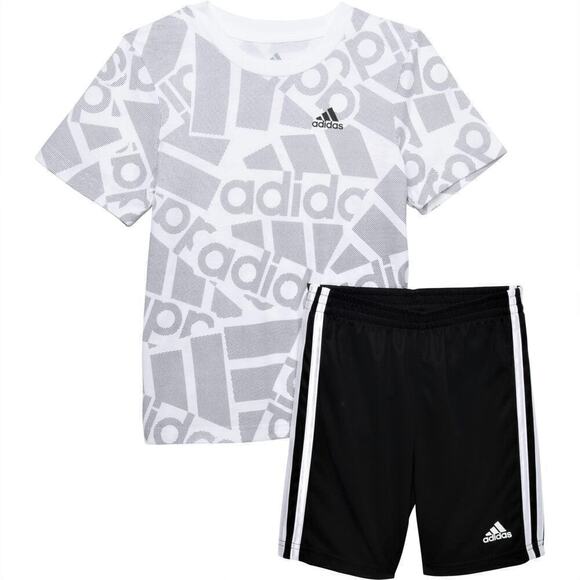 New! Adidas Big Bot's Logo Graphic Print Active T-Shirt and Shorts Set - Picture 1 of 3